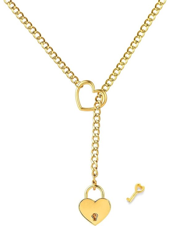 Jewelry - Heart O-ring Slip Chain Necklace for Women Punk Rock Stainless Steel Cuban Long